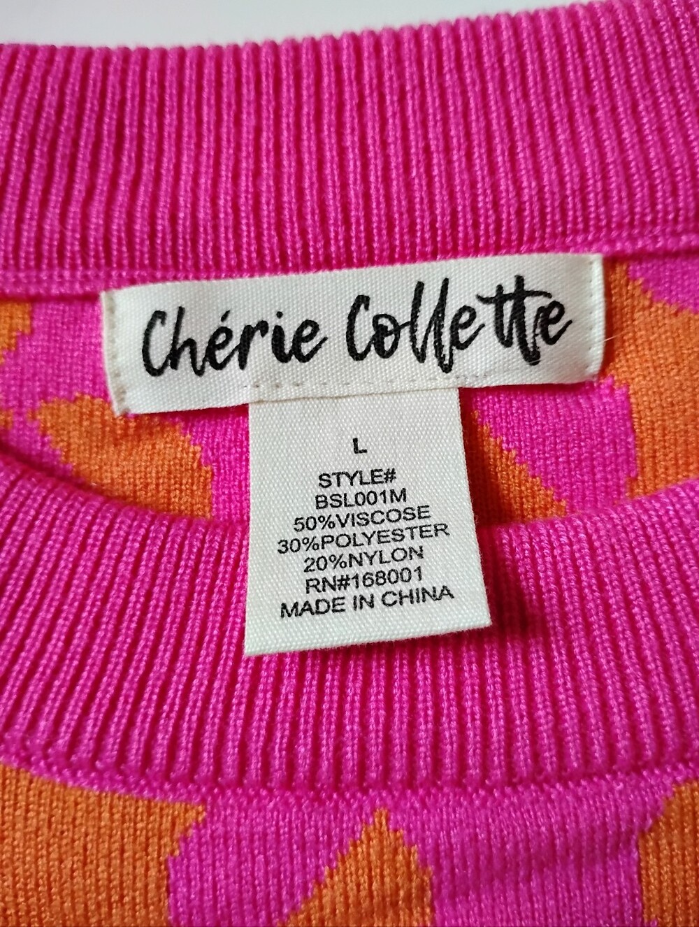Cherie Collette Graphic Print Pink Orange Crewneck Sweater Dopamine Size Large - Picture 10 of 12